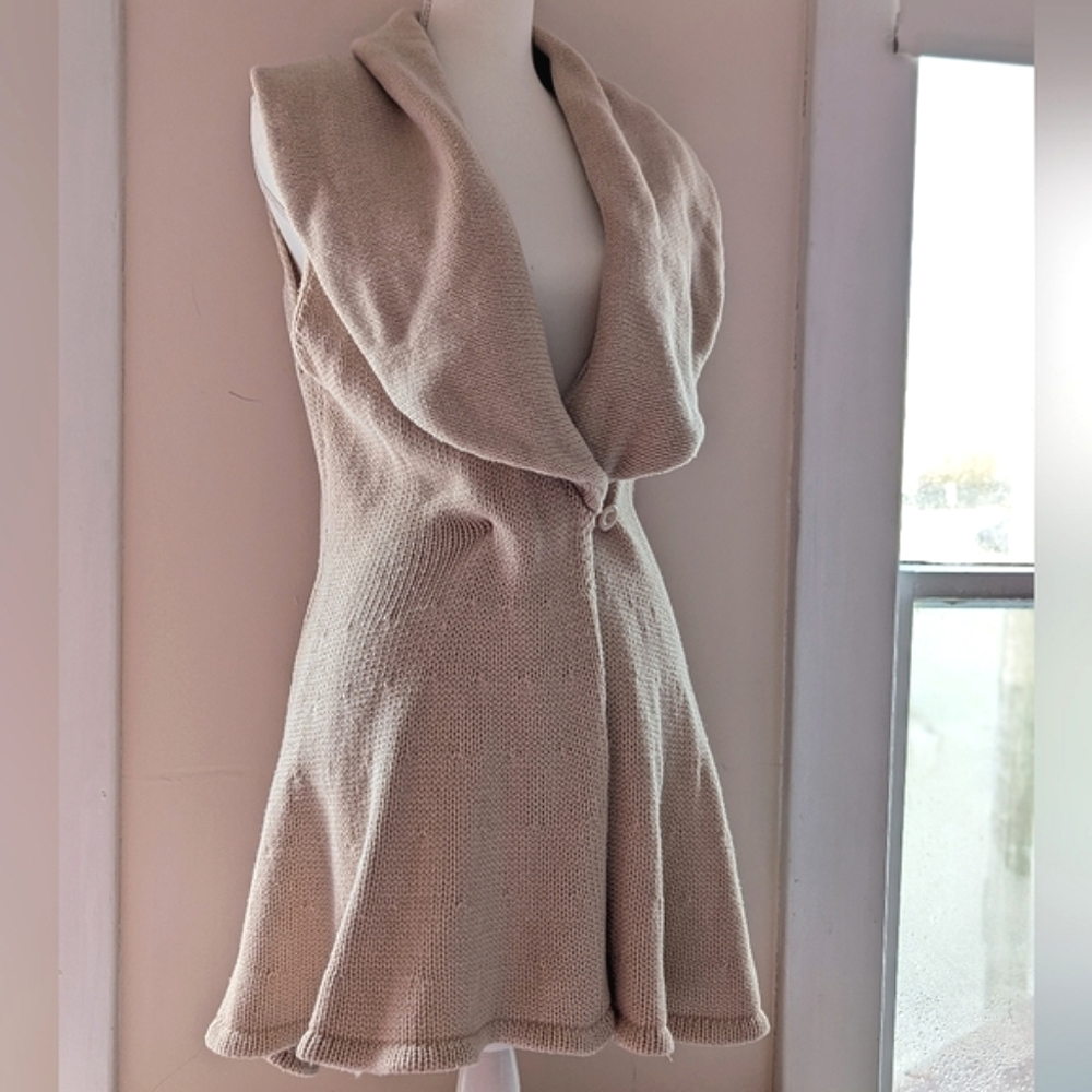 Rachel Zoe Beige Cream 100% Cotton Knit Long Sweater Vest Warm Small